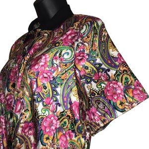 Vtg 80s/90s LAUREN LEE Floral/Paisley Print Blouse~Banded Bottom~sz 10~USA